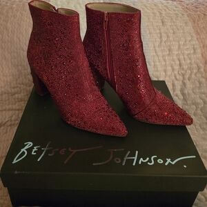 Betsey Johnson Glittering Red Ankle Booties